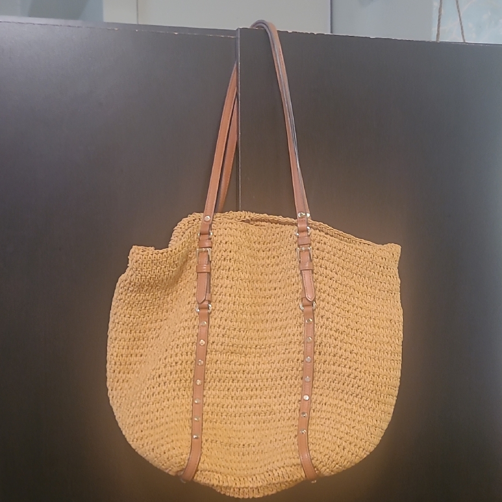 Michael Kors Elegant Tan Woven Tote Bag